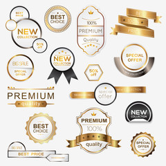 collection of golden premium promo seals/stickers. isolated vector illustration.