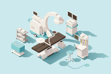 Vector isometric low poly operating room