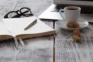 freeelancer Workplace with laprop and coffee