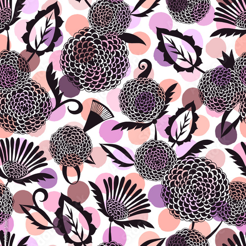 Naklejka na kafelki Contemporary ethnic seamless pattern with floral elements. Detailed flowers illustrations. Can be used for wallpaper, web page background, surface textures.