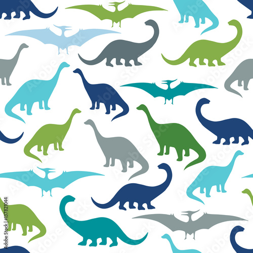 Plakat na zamówienie Wektorowy wzór pattern z kolorowymi dinozaurami