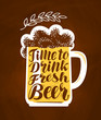 Oktoberfest, mug of ale, symbol. Time to drink fresh beer, lettering. Design template for bar menu, restaurant or pub. Vector illustration