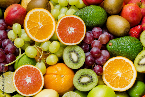 Fototapeta na wymiar Arrangement ripe fruits and vegetables for eating healthy