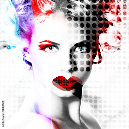 Obraz w ramie Modern design poster with a portrait of a girl..