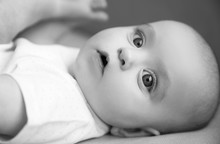 Black And White Portrait Of Cute Little Baby, Closeup
