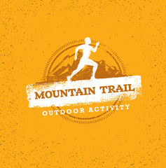 Wall Mural - Mountain Adventure Sport Trail. Creative Vector Outdoor Concept on Grunge Background