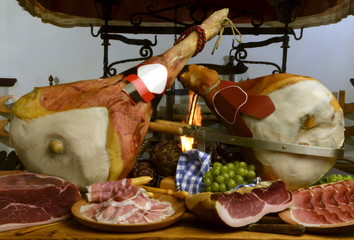 Wall Mural - Salumi italian cold cuts Прошуто Pršut Prosciutto crudo Прошутто 帕尔玛火腿 פרושוטו Szynka parmeńska Speck 프로슈토 プロシュット Raw ham Prosyuto 