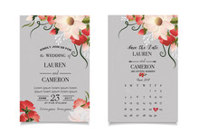 Calligraphy Vector. Beautiful Wedding Invitation With Calendar And Matched Date