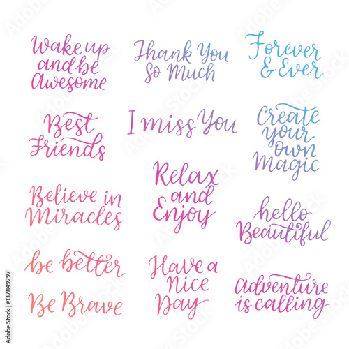 Lettering Quotes Set Motivation For Life And Happiness Calligraphy