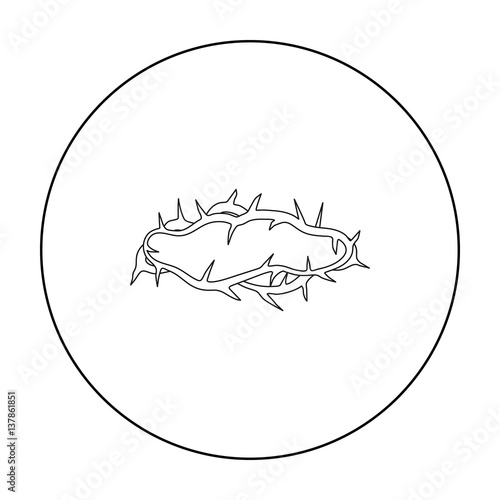 Crown of thorns icon in outline style isolated on white background. Religion symbol stock vector ...