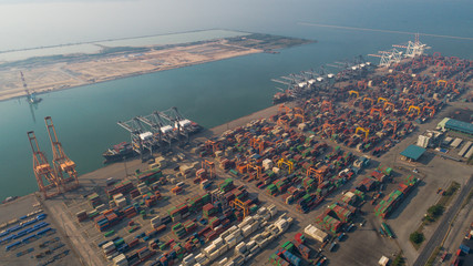 Fototapete - Landscape from bird eye view for Laem chabang logistic port