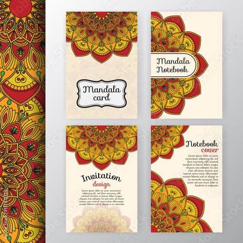Set Of Vintage Invitation And Background Design With Mandala