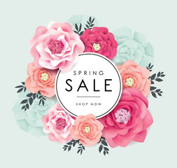 spring sale poster with beautiful blossom flowers
