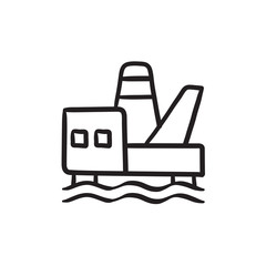 Sticker - Offshore oil platform sketch icon.