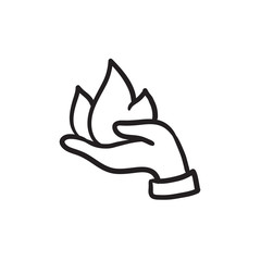 Poster - Hand holding fire  sketch icon.