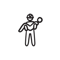 Poster - Fireman holding person on hands sketch icon.