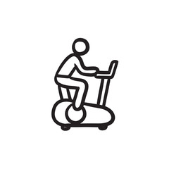 Sticker - Man training on exercise bike sketch icon.