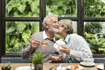 Wall Mural - Senior Couple Afternoon Tea Drinking Relax Concept