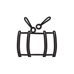 Sticker - Drum with sticks sketch icon.