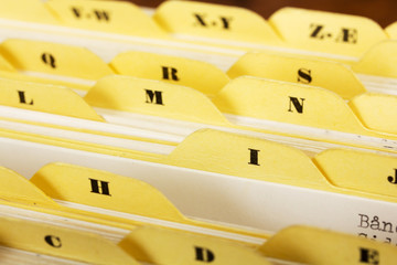 Wall Mural - Close up of alphabetical index cards in box