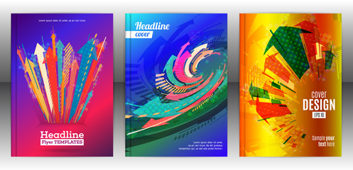 Abstract arrows vector brochure template. Flyer with arrows, stripes motion and dynamics. Cover layout with flat style. Modern design for poster and banner. Annual report design templates. Vector eps