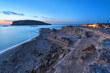 Ibiza beach Compte sunset with bledas islands in horizon