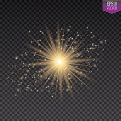 Wall Mural - Glow light effect. Starburst with sparkles on transparent background. Vector illustration. Sun
