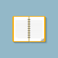 Wall Mural - notebook. flat design. notebook on blue background. open notepad. vector icon