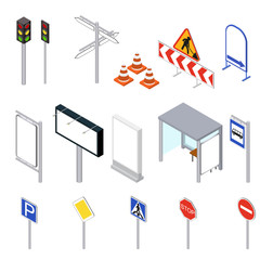 Poster - Street Objects Set Isometric View. Vector