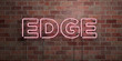 EDGE - fluorescent Neon tube Sign on brickwork - Front view - 3D rendered royalty free stock picture. Can be used for online banner ads and direct mailers..