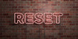 RESET - fluorescent Neon tube Sign on brickwork - Front view - 3D rendered royalty free stock picture. Can be used for online banner ads and direct mailers..
