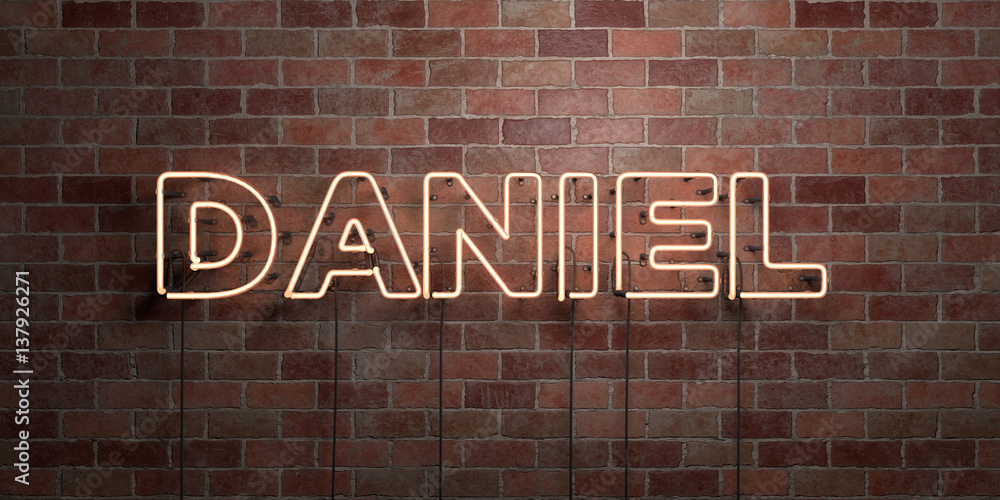 DANIEL - fluorescent Neon tube Sign on brickwork - Front view - 3D rendered royalty free stock picture. Can be used for online banner ads and direct mailers.. - obrazy, fototapety, plakaty 