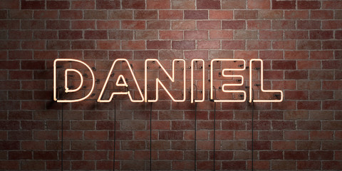 Wall Mural - DANIEL - fluorescent Neon tube Sign on brickwork - Front view - 3D rendered royalty free stock picture. Can be used for online banner ads and direct mailers..