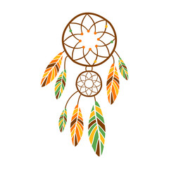 Wall Mural - Double Dream Catcher With Feathers, Native Indian Culture Inspired Boho Ethnic Style Print