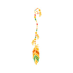 Wall Mural - String With The Beads And Feather On The End, Native Indian Culture Inspired Boho Ethnic Style Print