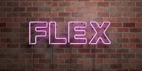 Wall Mural - flex - fluorescent neon tube sign on brickwork - front view - 3d rendered royalty free stock picture