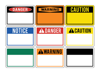 Blank warning signs. Set of warning signs about the dangers. Danger. Vector illustration.