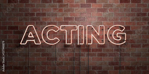Fotografía ACTING - fluorescent Neon tube Sign on brickwork - Front view - 3D rendered royalty free stock picture