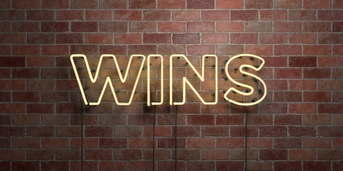 Wall Mural - wins - fluorescent neon tube sign on brickwork - front view - 3d rendered royalty free stock picture