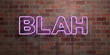 BLAH - fluorescent Neon tube Sign on brickwork - Front view - 3D rendered royalty free stock picture. Can be used for online banner ads and direct mailers..