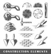 Set of silhouettes of a construction elements, isolated on a white background. Vector illustration
