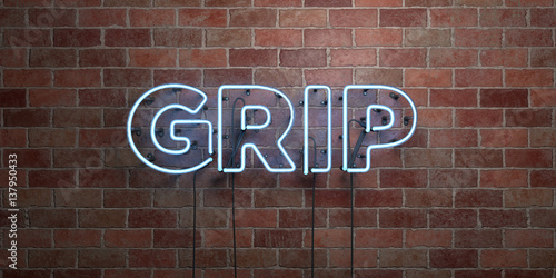 Fotografija  GRIP - fluorescent Neon tube Sign on brickwork - Front view - 3D rendered royalty free stock picture