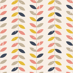 Aufkleber - Vector retro style  pattern with twigs and leaves in pastel colors.