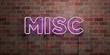 MISC - fluorescent Neon tube Sign on brickwork - Front view - 3D rendered royalty free stock picture. Can be used for online banner ads and direct mailers..