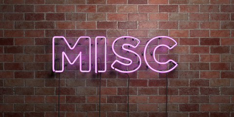 Wall Mural - misc - fluorescent neon tube sign on brickwork - front view - 3d rendered royalty free stock picture