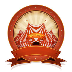 Wall Mural - Vintage Circus Badge And Ribbon With Big Top