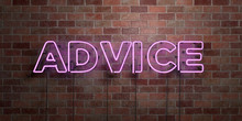 ADVICE - Fluorescent Neon Tube Sign On Brickwork - Front View - 3D Rendered Royalty Free Stock Picture. Can Be Used For Online Banner Ads And Direct Mailers..