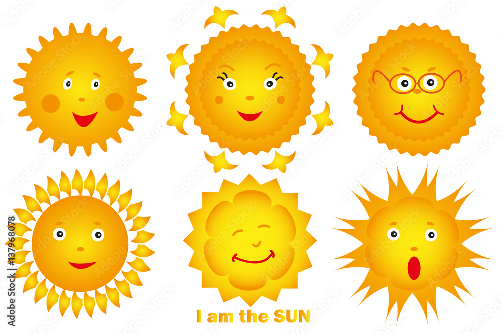 Yellow sun set with smiles on white background vector illustration - obrazy, fototapety, plakaty 