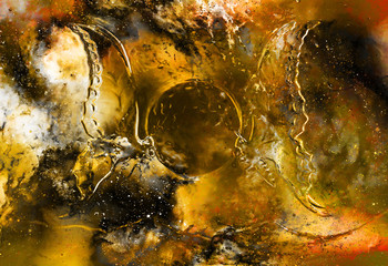 Aufkleber - flying butterfly in cosmic space and moon. metal and glass effect.
