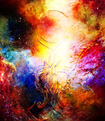 Aufkleber - butterfly with ornament and moon in cosmic space. graphic design and glass effect.